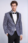 Flower Embroidered Pattern Navy Blue Men Party Blazer - Wessi