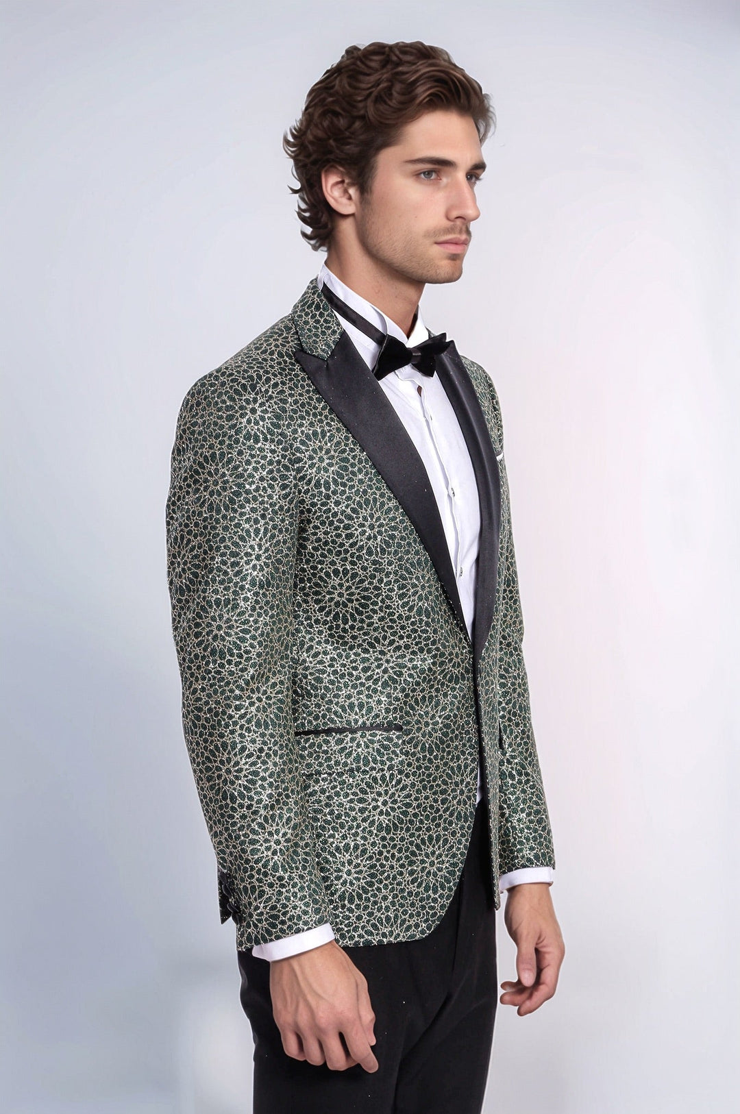 Flower Embroidered Pattern Green Men Party Tuxedo Jacket - Wessi