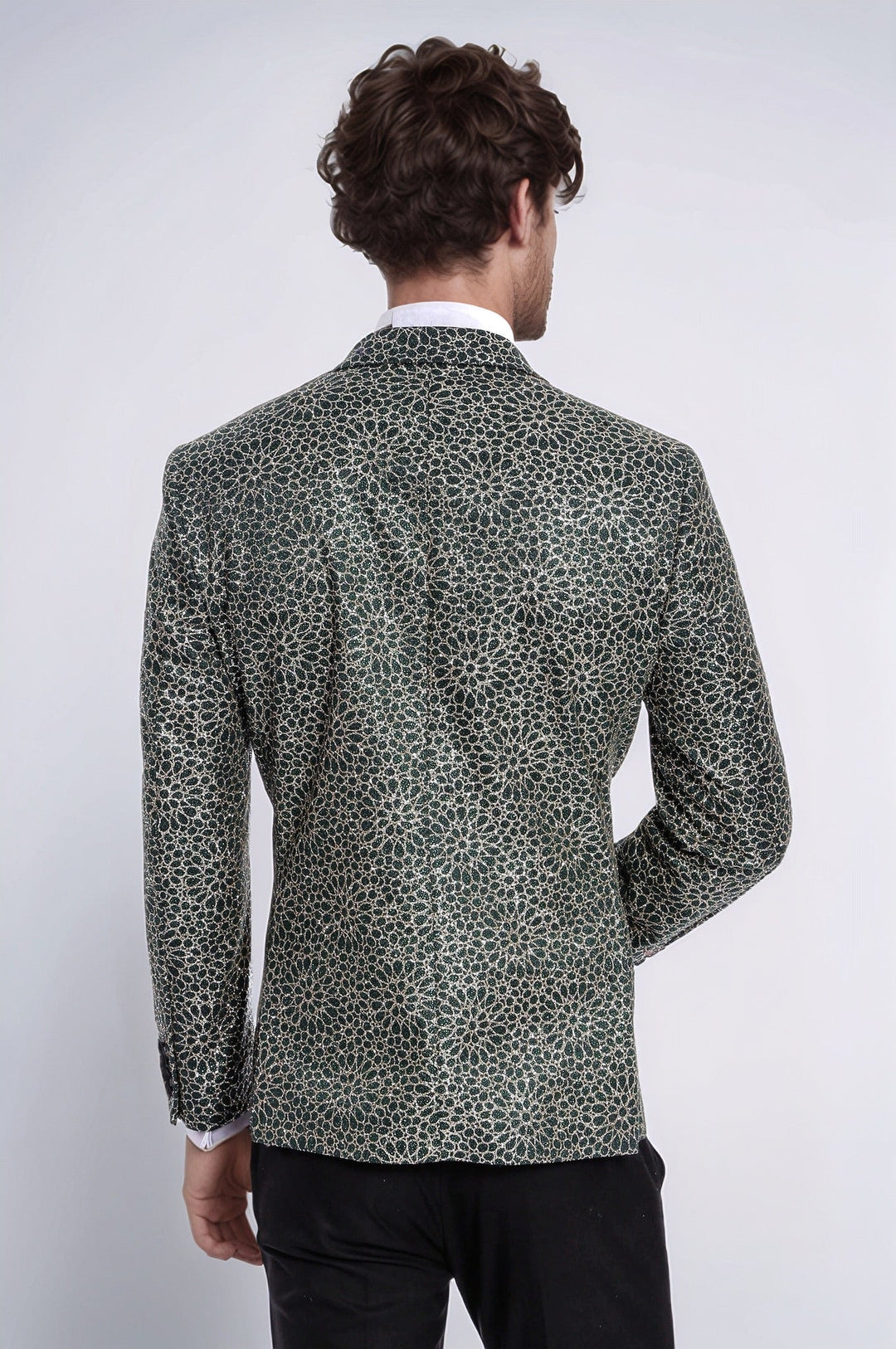 Flower Embroidered Pattern Green Men Party Tuxedo Jacket - Wessi