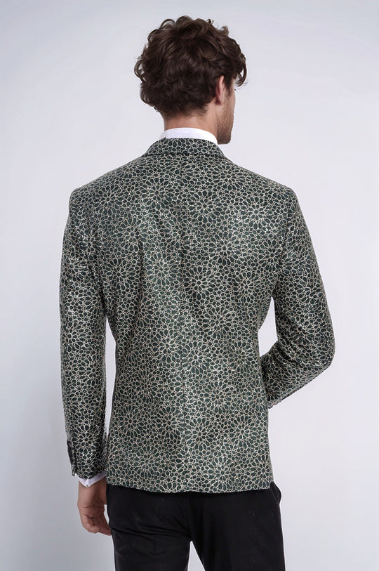 Flower Embroidered Pattern Green Men Party Tuxedo Jacket - Wessi