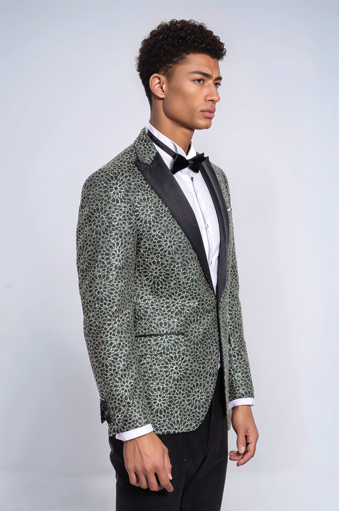 Blazer da uomo verde con motivo ricamato a fiori - Wessi