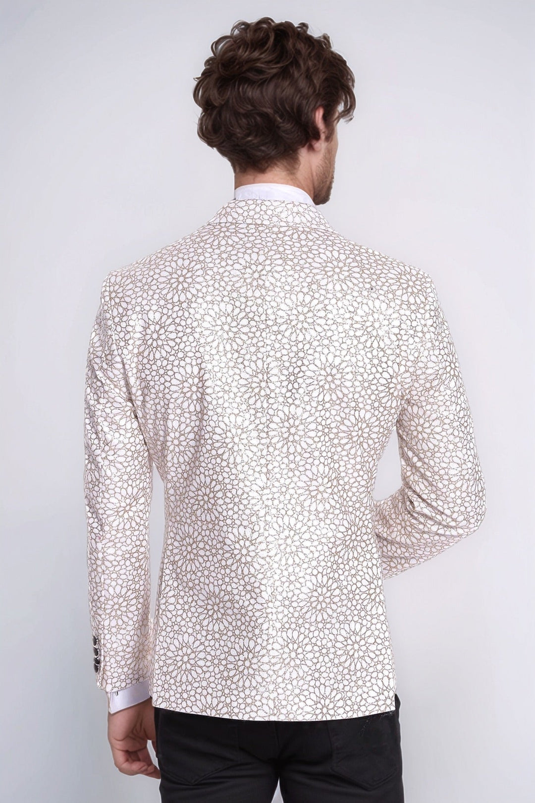 Flower Embroidered Pattern White Men Wedding Tuxedo Jacket - Wessi