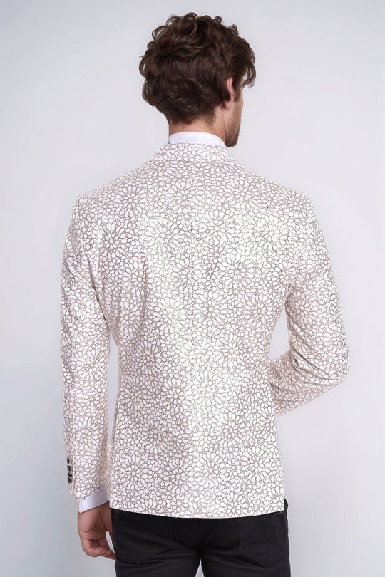 Flower Embroidered Pattern White Men Wedding Tuxedo Jacket - Wessi