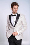 Flower Embroidered Pattern White Men Wedding Tuxedo Jacket - Wessi