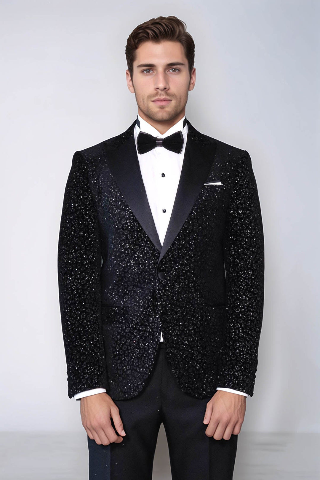 Leopard Pattern Slim Fit Black Men Evening Dinner Blazer - Wessi