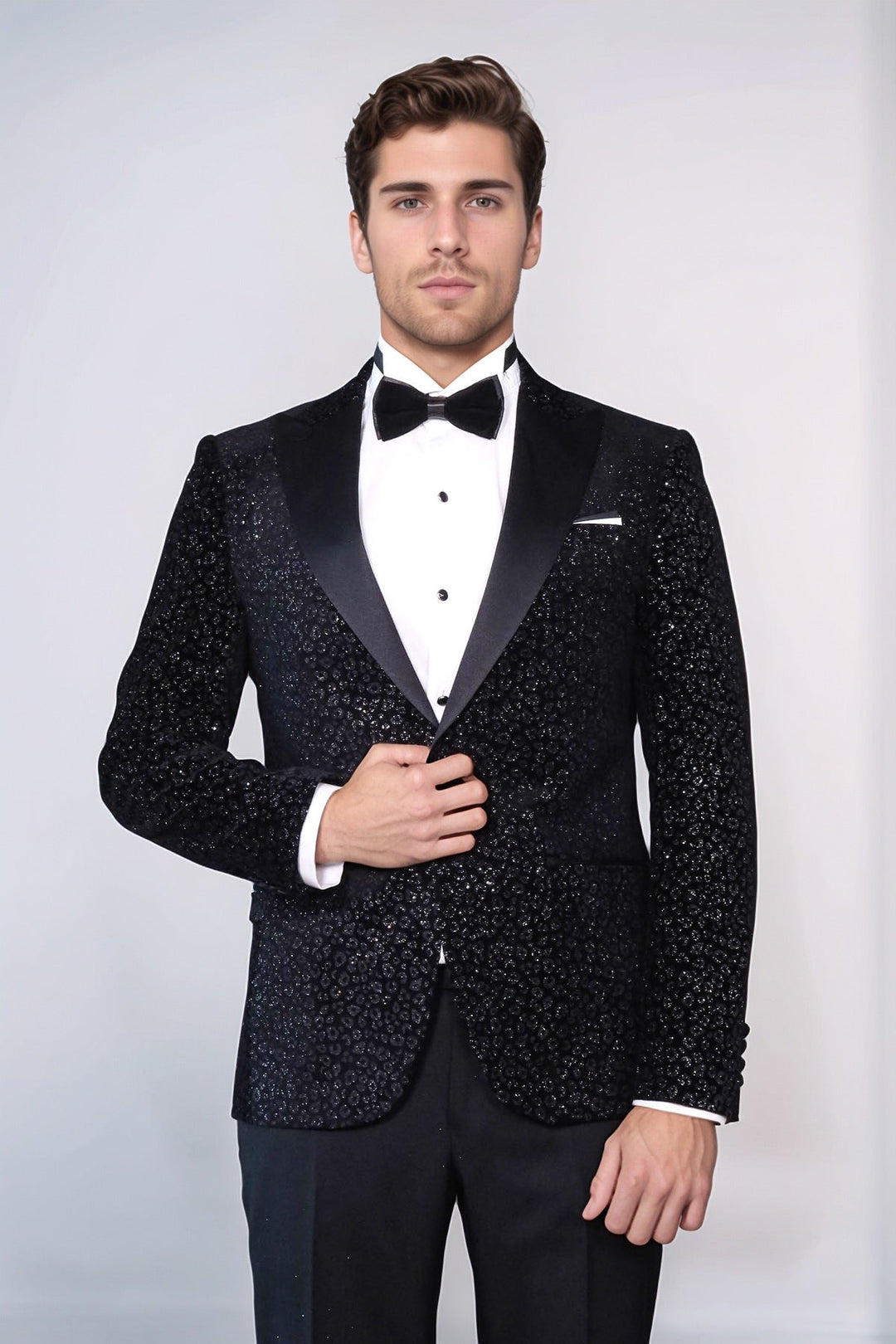 Leopard Pattern Slim Fit Black Men Evening Dinner Blazer - Wessi