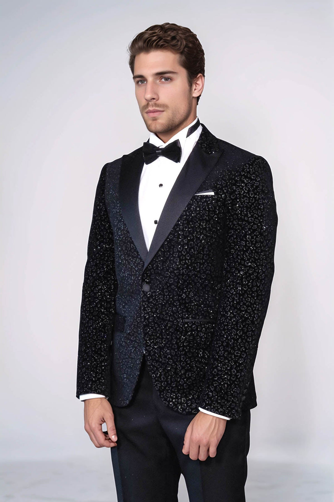 Leopard Pattern Slim Fit Black Men Evening Dinner Blazer - Wessi