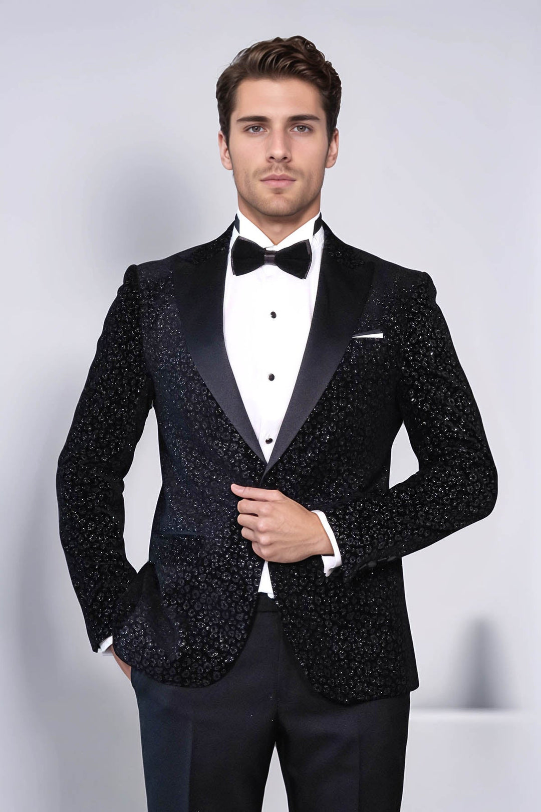 Leopard Pattern Slim Fit Black Men Evening Dinner Blazer - Wessi