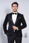 Leopard Pattern Slim Fit Black Men Evening Dinner Blazer - Wessi