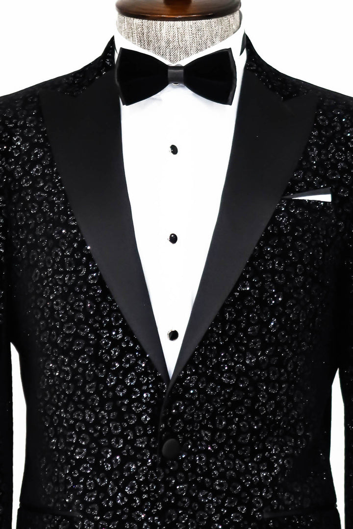 Leopard Pattern Slim Fit Black Men Prom Blazer - Wessi