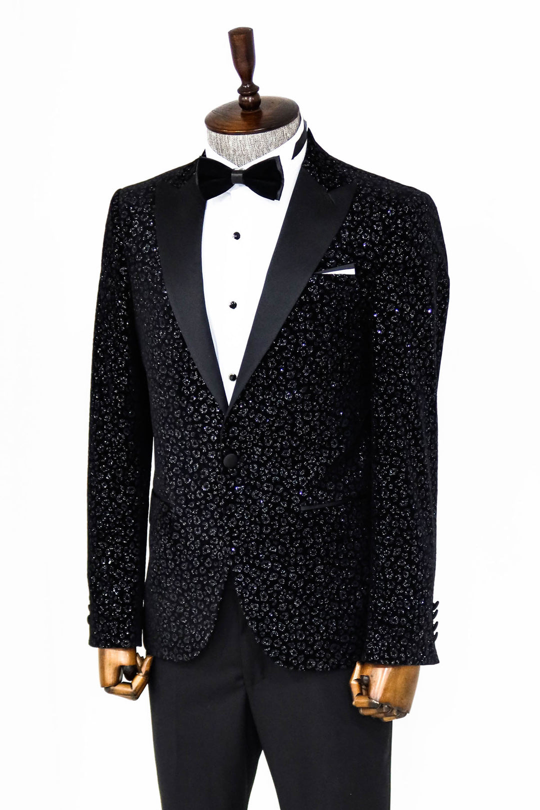 Leopard Pattern Slim Fit Black Men Prom Blazer and Trousers Combination - Wessi