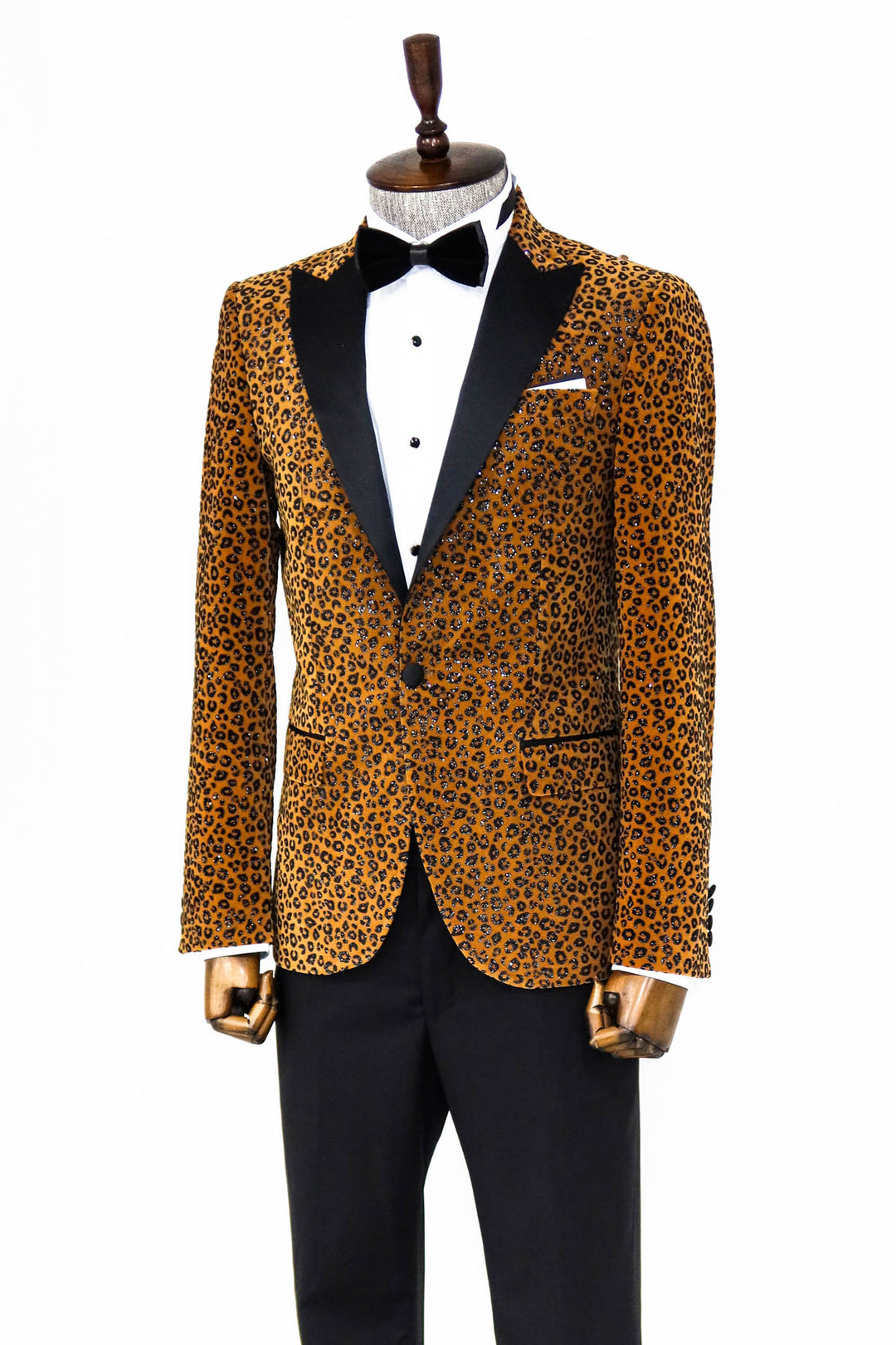 Leopard Pattern Slim Fit Peak Lapel Yellow Men Prom Blazer