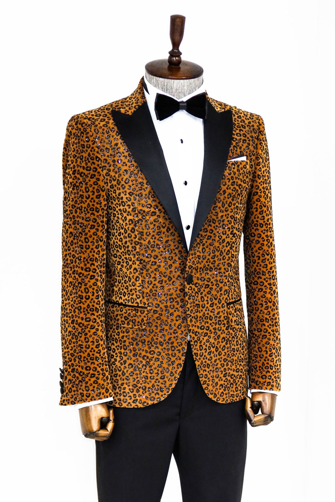 Leopard Pattern Slim Fit Peak Lapel Yellow Men Prom Blazer