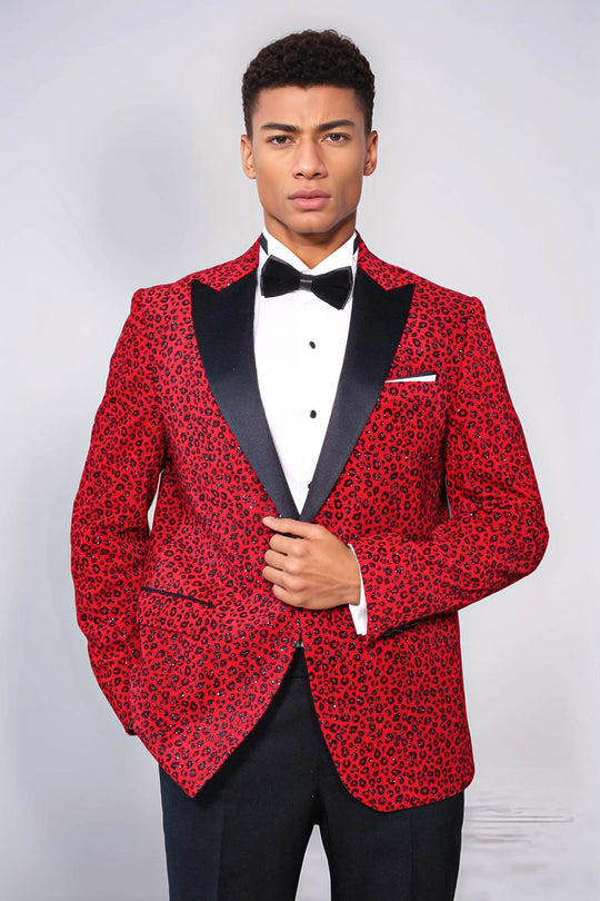Leopard Pattern Slim Fit Peak Lapel Burgundy Men Prom Blazer | Wessi Wessi - Discover Diversity Leopard Pattern Slim Fit Peak Lapel Burgundy Men Prom Blazer | Wessi Wessi - Discover Diversity