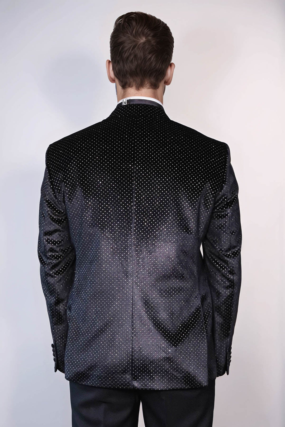 Sparkling Dotted Peak Lapel Men's Black Tuxedo Jacket - Wessi
