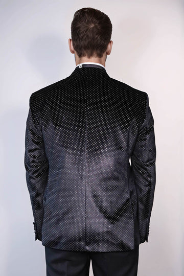 Sparkling Dotted Peak Lapel Men's Black Tuxedo Jacket - Wessi
