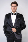 Sparkling Dotted Peak Lapel Men's Black Tuxedo Jacket - Wessi