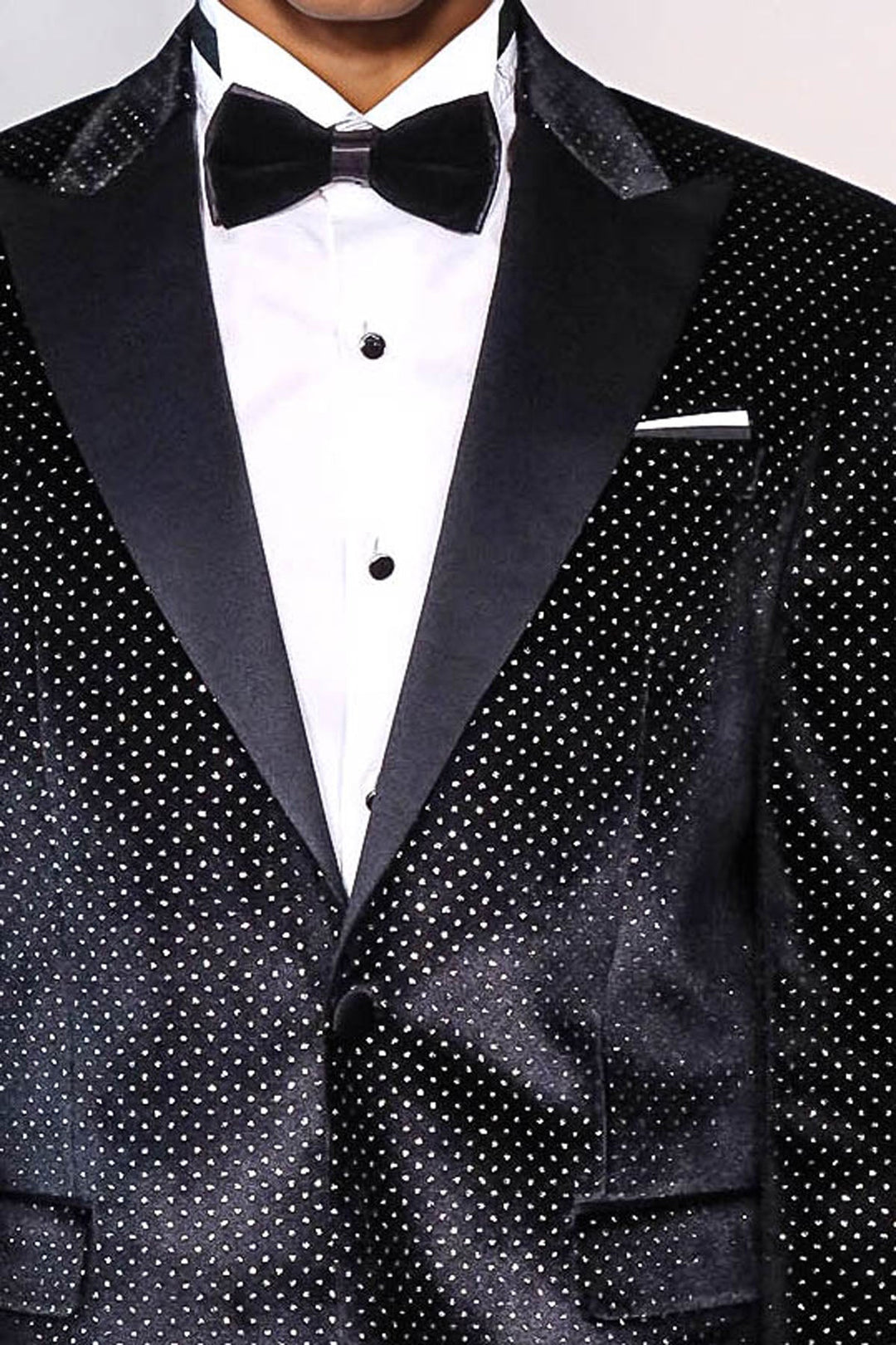 Sparkling Dotted Peak Lapel Men's Black Tuxedo Jacket - Wessi