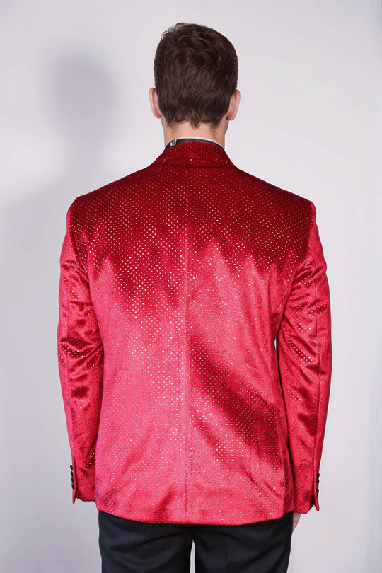 Sparkling Dotted Peak Lapel Men's Burgundy Tuxedo Jacket - Wessi