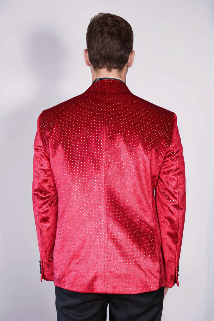 Sparkling Dotted Peak Lapel Men's Burgundy Tuxedo Jacket - Wessi