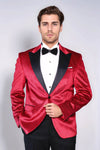 Sparkling Dotted Peak Lapel Men's Burgundy Tuxedo Jacket - Wessi
