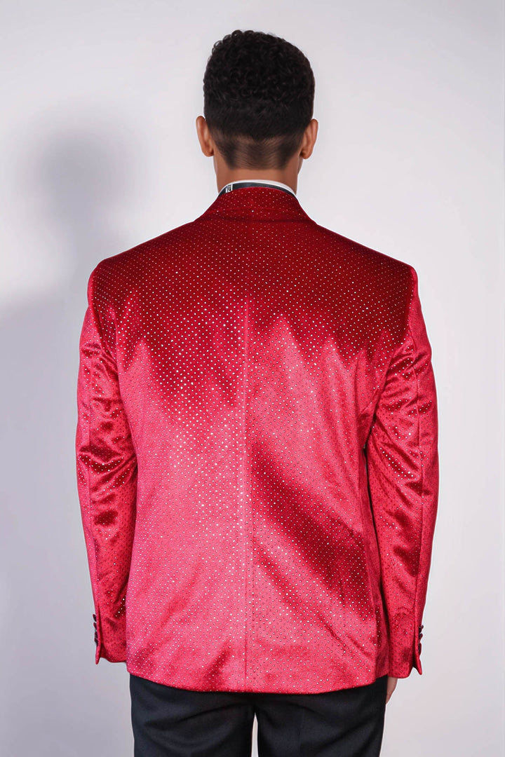 Sparkling Dotted Peak Lapel Men's Burgundy Tuxedo Jacket - Wessi
