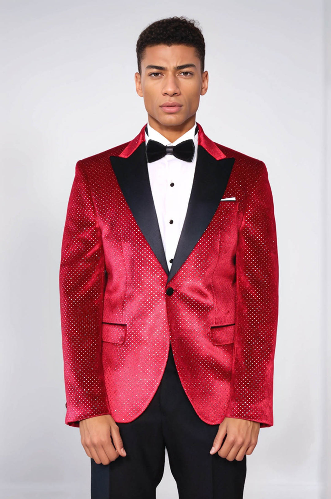 Sparkling Dotted Peak Lapel Men's Burgundy Tuxedo Jacket - Wessi