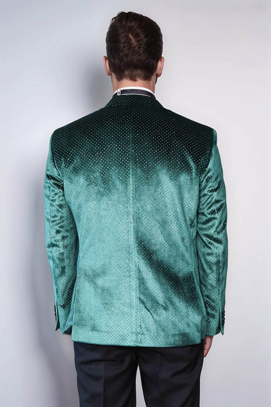 Sparkling Dotted Peak Lapel Men's Green Tuxedo Jacket - Wessi