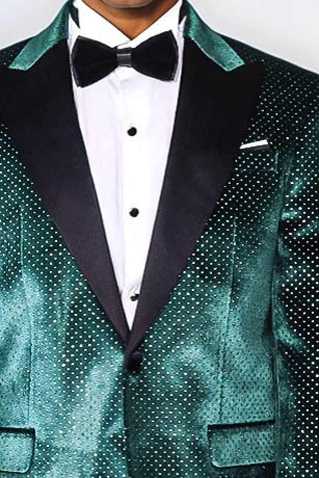 Sparkling Dotted Peak Lapel Men's Green Tuxedo Jacket - Wessi
