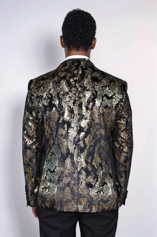 Blazer da ballo da uomo nero con motivo slim fit con risvolto a lancia