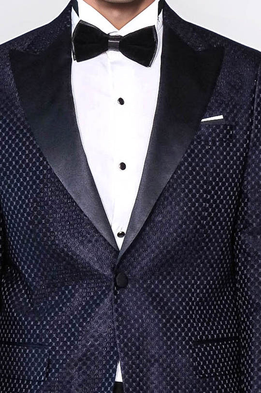 Veste de Tuxedo pour Homme en Satin à Revers Texturé Navy Blue - Wessi