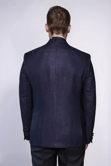 Veste de Tuxedo pour Homme en Satin à Revers Texturé Navy Blue - Wessi
