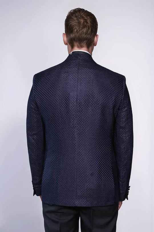 Veste de Tuxedo pour Homme en Satin à Revers Texturé Navy Blue - Wessi