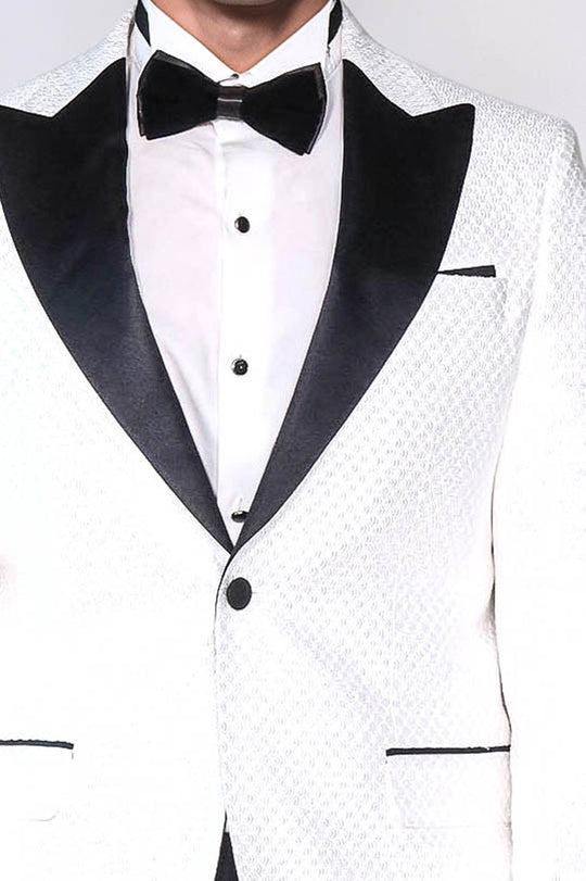 Chaqueta blanca estampada con cuello chal-Wessi