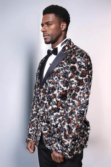 Leopard Patterned  Men's Tuxedo Evening Jacket - Wessi