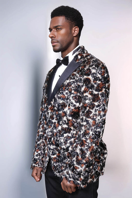 Leopard Patterned  Men's Tuxedo Evening Jacket - Wessi