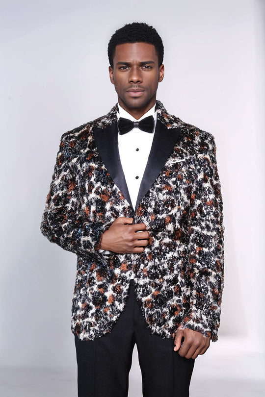 Leopard Patterned  Men's Tuxedo Evening Jacket - Wessi