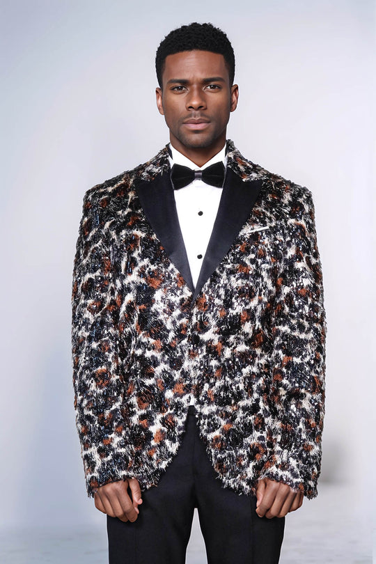 Leopard Patterned  Men's Tuxedo Evening Jacket - Wessi