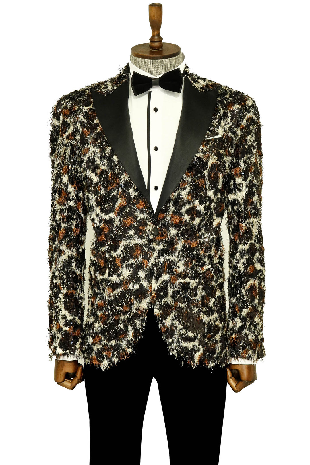 White and Black Feather Patterned Men's Prom Jacket - Wessi
