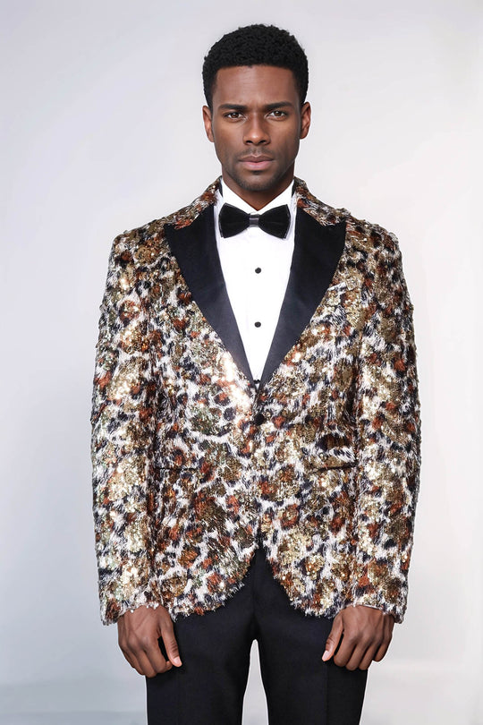 Veste de bal pour hommes à motifs de plumes blanches et dorées - Wessi