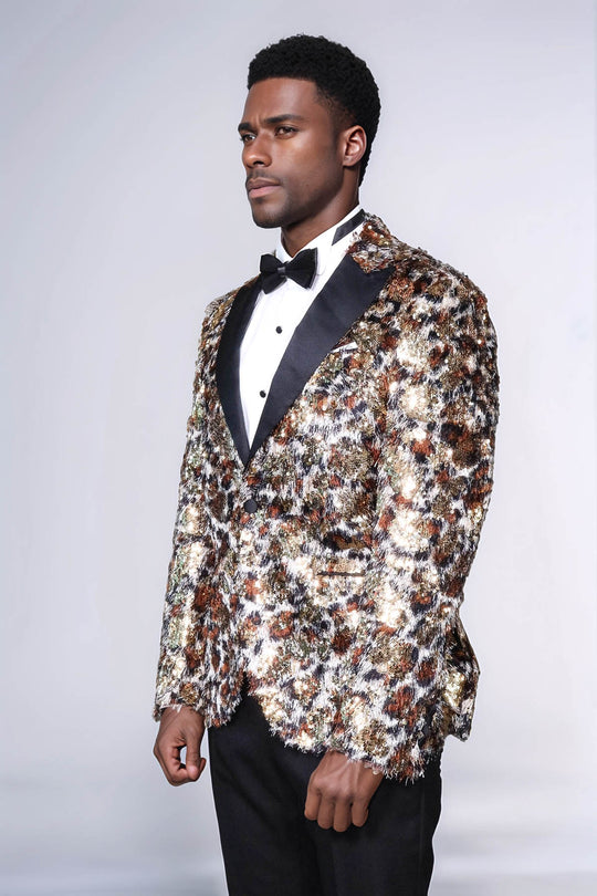 Veste de bal pour hommes à motifs de plumes blanches et dorées - Wessi