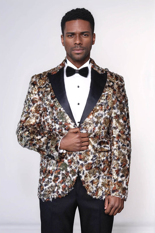 Veste de bal pour hommes à motifs de plumes blanches et dorées - Wessi