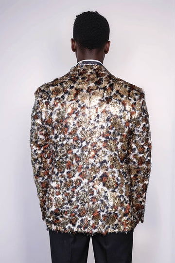 Veste de bal pour hommes à motifs de plumes blanches et dorées - Wessi