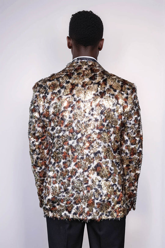 Veste de bal pour hommes à motifs de plumes blanches et dorées - Wessi