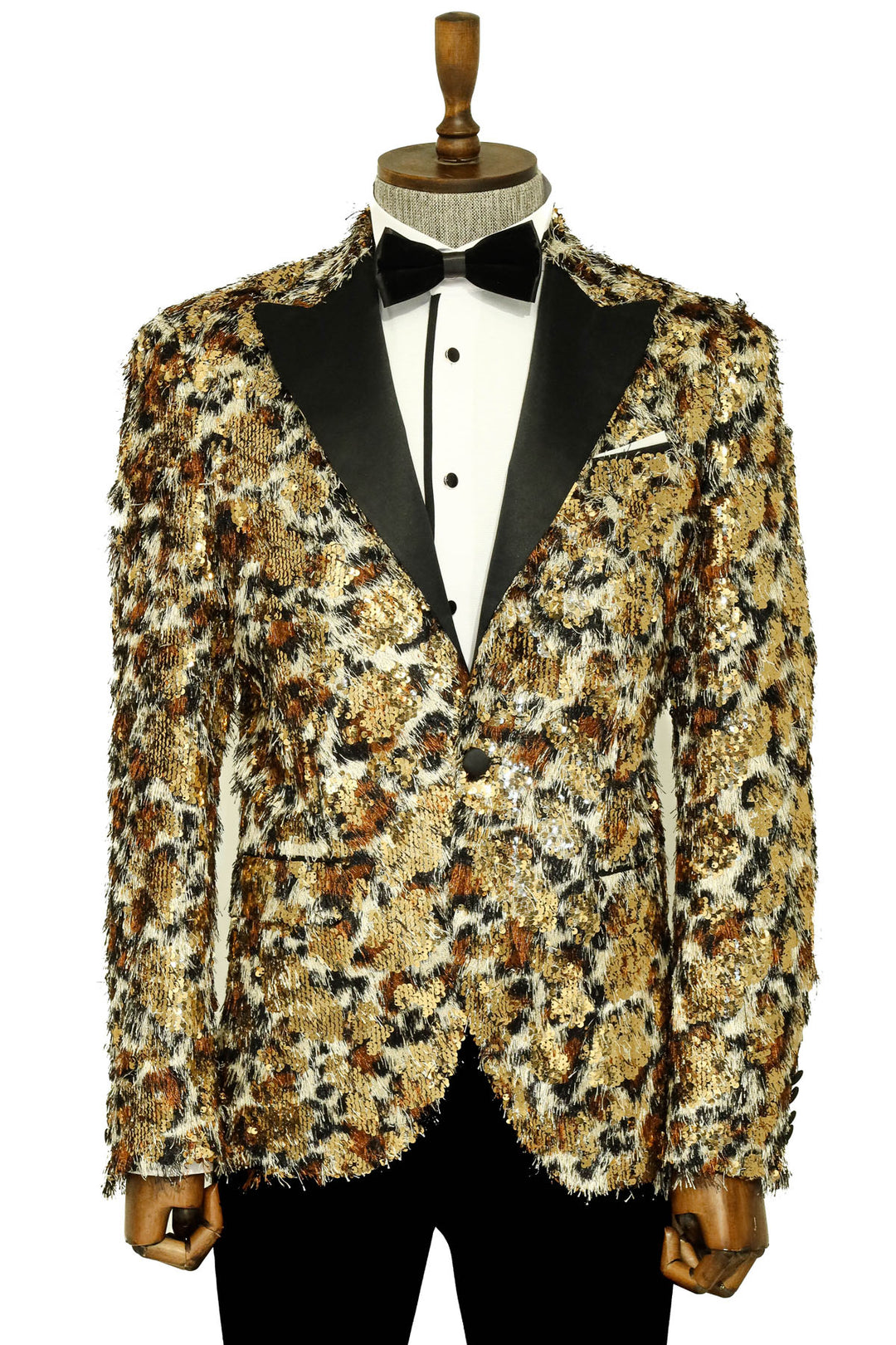 White and Gold Feather Patterned Men's Prom Jacket - Wessi