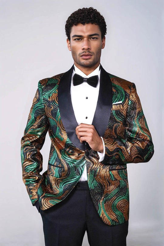 Gold-Green Patterned Over Black Men Stage Performers Jacket | Wessi Wessi - Discover Diversity Gold-Green Patterned Over Black Men Stage Performers Jacket | Wessi Wessi - Discover Diversity