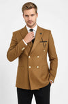 Double Breasted Slim Fit Tawny Men Blazer - Wessi