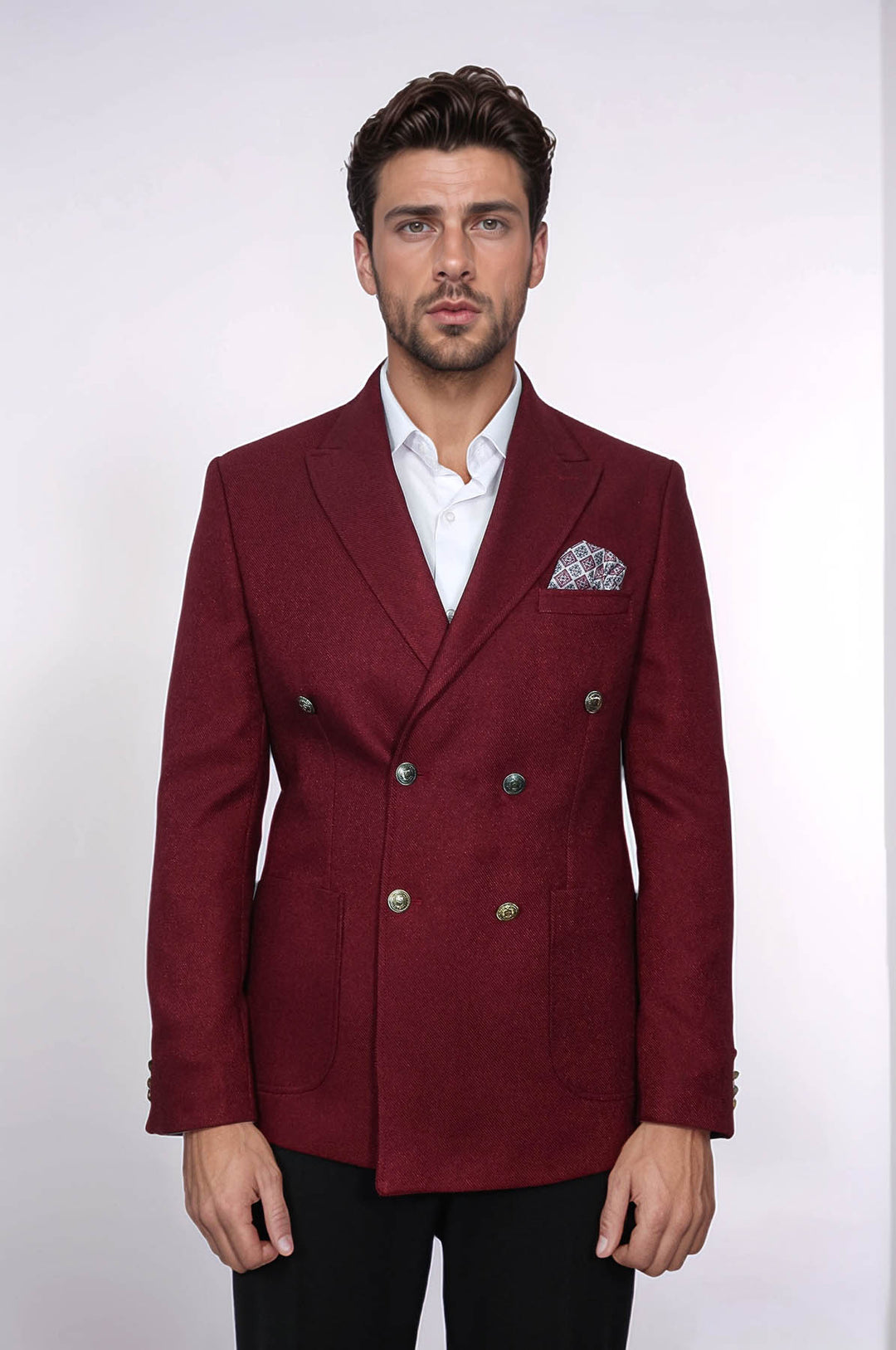 Blazer da uomo bordeaux slim fit doppiopetto - Wessi