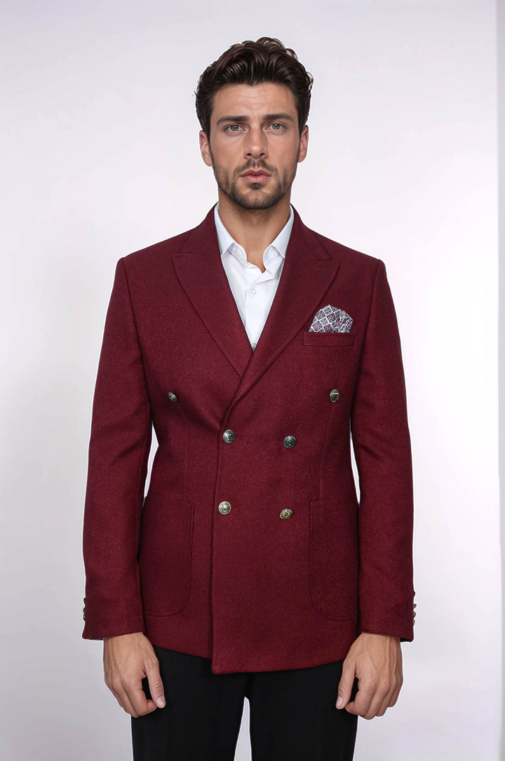 Blazer da uomo bordeaux slim fit doppiopetto - Wessi