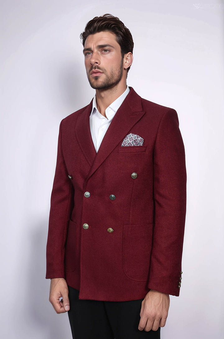 Blazer da uomo bordeaux slim fit doppiopetto - Wessi